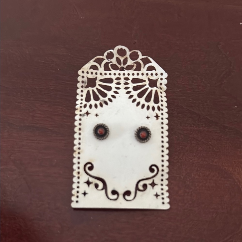 Old Pawn Native American Coral and Silver Stud Earrings